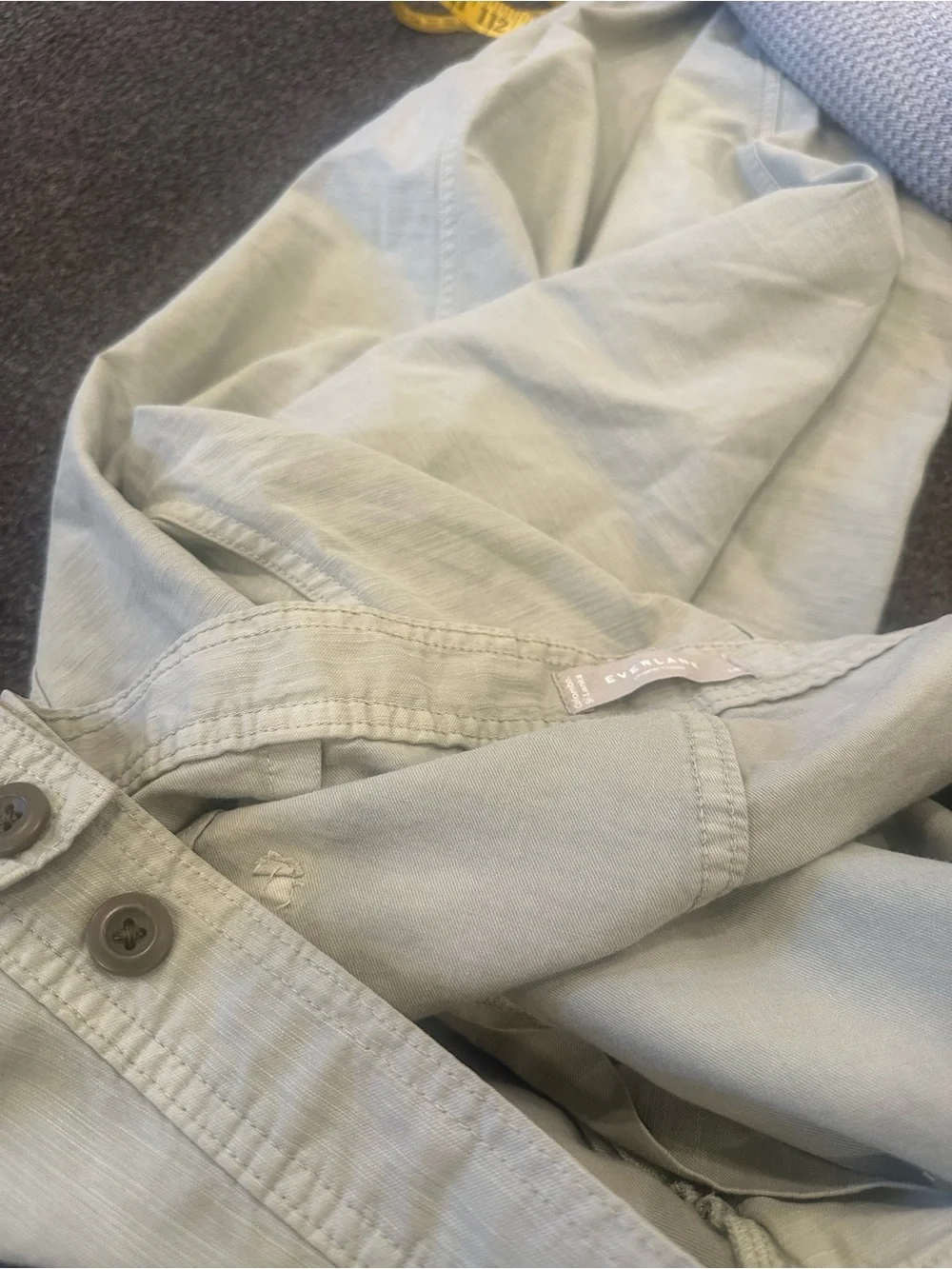 Everlane Pale Green Organic Cotton Linen Fatigue Barrel Leg Trousers Size 14